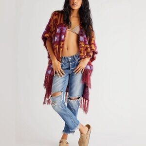New NWT Women’s Free People Diamondback Cozy Kimono One Size Poncho Shawl Fringe
